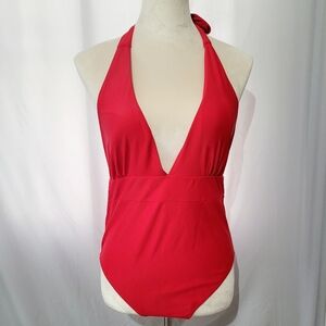 Womans Red Halter Neck One Piece Swimsuit Sexy Size Medium Pick Pink